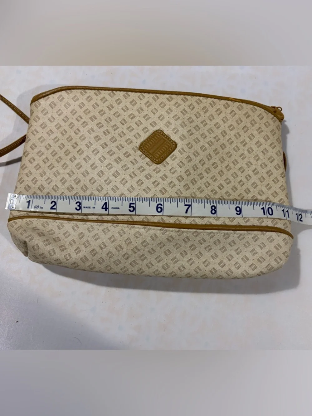 Cream and Tan‎ Crossbody Bag with Subtle Pattern